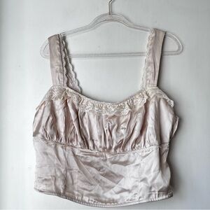 Princess Polly Curve Champagne Satin Lace Trim Crop Tank Plus Size 14